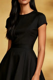A Line Round Neck Satin Little Black Dress
