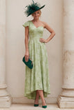 Sage Green A Line Ruched One Shoulder Mother of the Bride Dress