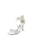 Square Open Toe Pearl Satin Stiletto Heels