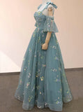 Boho A Line Tulle Off the Shoulder Floor Length 3D Yellow Embroidery Floral Quinceanera Dress with Petticoat