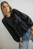 Maggie Peplum Tie Blouse in Black FINAL SALE