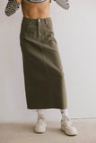 Rylie Denim Maxi Skirt in Olive FINAL SALE