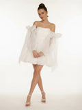 A Line Puff Long Sleeves Short Wedding Dresses With Bows