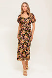SWEET AT HEART MIDI DRESS BLACK FLORAL FITTED DRESS