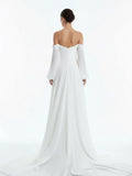 A Line Sweetheart Long Sleeves Chiffon Sweep Train Wedding Dress