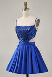 Sparkly Royal Blue A Line Cut Out Sequins Short Homecoming Dress