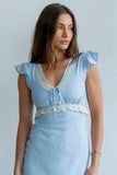 Jessica Lace Trim Maxi Dress in Blue