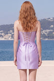 Lilac Strapless Bodycon Short Homecoming Dress with Bow