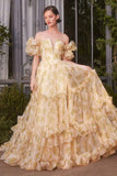 A1430 STRAPLESS FLORAL PRINTED BALL GOWN Andrea Leo