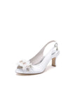 Peep Toe Slingback Beaded Chunky Wedding Shoes with Flowers