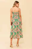STORYTELLING PINK GREEN MIDI DRESS WITH POCKETS