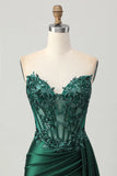 Dark Green Strapless Appliqued Tight Short Homecoming Dress with Side Cape