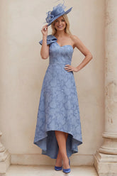 Dusty Blue Floral One Shoulder A Line High Low Mother of the Bride Dress