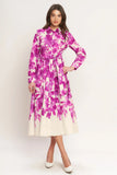 FUCHSIA PETAL FLORAL MIDI SHIRT DRESS