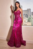 Lyra Gown Magenta FITTED FLORAL GLITTER PRINT CORSET GOWN