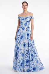 Blue Flower Off the Shoulder A Line Mother of the Bride Dress