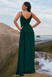 Dark Green A Line Watteau Train Long Chiffon Bridesmaid Dress with Slit