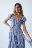Quinton Ruffle Maxi Dress in Blue