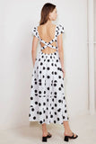 SHORT SLEEVE WHITE BLACK POLKA DOT MIDI DRESS