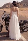 Simple Ivory A Line Strapless Maxi Wedding Dress with Slit
