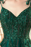 Dark Green A Line Spaghetti Straps Prom Dress with Beading