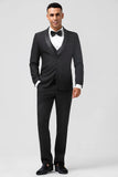 Mens Black Shawl Lapel Single Breasted 3 Piece Wedding Suits