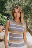 Tessa Striped Top in Dusty Blue