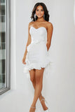 Chic White Bodycon Sweetheart Short Graduation Dress with Ruffles