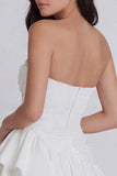 White Tiered A Line Ruffled Strapless Graduation Dress