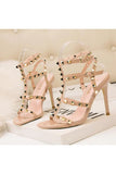 Studded Strappy Leather Open Toe High Heels