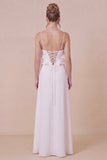 White Spaghetti Straps Ruffle Engagement Dress with Slit