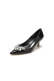 Black Elegant Low Heel Shoes with Crystal Embellishment