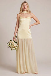 Daffodil Satin Spaghetti Straps Bridesmaid Dress with Scraf