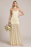 Daffodil Satin Spaghetti Straps Bridesmaid Dress with Scraf