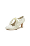 Ivory Lace High Heels Featuring a Classic Bow Design