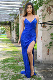Eclipse Gown Royal Blue V Neck Sequin Dress