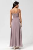A Line Spaghetti Straps Chiffon Bridesmaid Dress With Beading