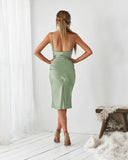 Aspen Midi Dress Sage Satin Slip Dress