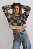 Cielo Checkered Sweater in Taupe FINAL SALE