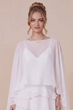 2 Piece White Spaghetti Straps Ruffled Graduation Dress with Cape