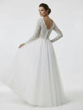 Bohemian Long Sleeves Lace Button Back A Line Modest Wedding Dresses