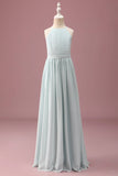 Mint A Line Halter Pleated Long Junior Bridesmaid Dress