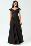 Lace Up Back Cross A Line Chiffon Bridesmaid Dress with Ruffles