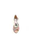 Dusty Rose Peep Toe Chunky Heels with Rhinestone