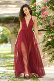 Sydney Maxi Dress Wine Tulle Dress