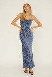 MEREDITH MAXI SLATE BLUE FLORAL BURNOUT DRESS