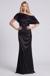 Black One Shoulder Mermaid Satin Formal Dress