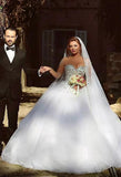 Vintage Long Sleeve Beadings Ball Gown Tulle Lace Up Wedding Dress