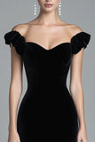 Black Off the Shoulder Mermaid Velvet Long Formal Dress