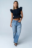 Quinny Distressed Wide Leg Jeans